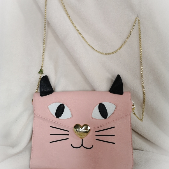 Betsey Johnson Pink Cat Purse Cross-body Flat Clutch Bag - Picture 2 of 7